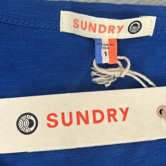 Sundry Henley Slub Knit Dress Blue Gray Stripes Size 1 (S) Elevated Basic NWT - Picture 7 of 8